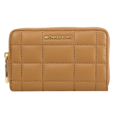 MICHAEL KORS JET SET 浮雕LOGO拉鍊零錢包(棕色)