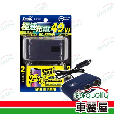 【STREET-R】49W極速雙孔車充 藍 SR-725 QC＋PD(車麗屋)