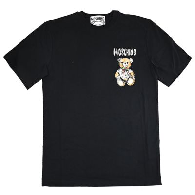 MOSCHINO 品牌小熊插畫圖樣棉質短T(黑)