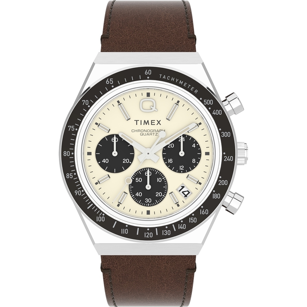 TIMEX  天美時  Q Timex復刻系列 三眼計時手錶(米/棕 TXTW2V42800)