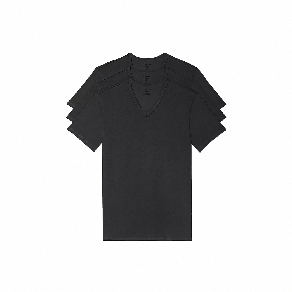 Calvin Klein CK 熱銷V領衛衣短袖T恤(3入組禮盒)-黑色