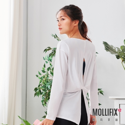 Mollifix 瑪莉菲絲 美背扭結長袖訓練上衣 (白) 暢貨出清