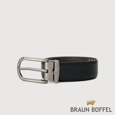 【BRAUN BUFFEL 德國小金牛】台灣總代理 都會時尚 雅緻圓弧真皮穿針皮帶-鎗色/BF26B-JF006-SGU