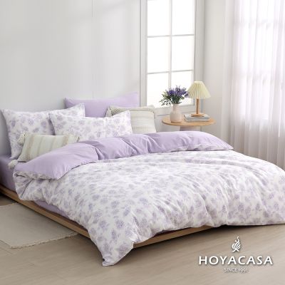 HOYACASA 100%精梳棉雙人兩用被床包四件組-琉璃花曦(天絲入棉30%)