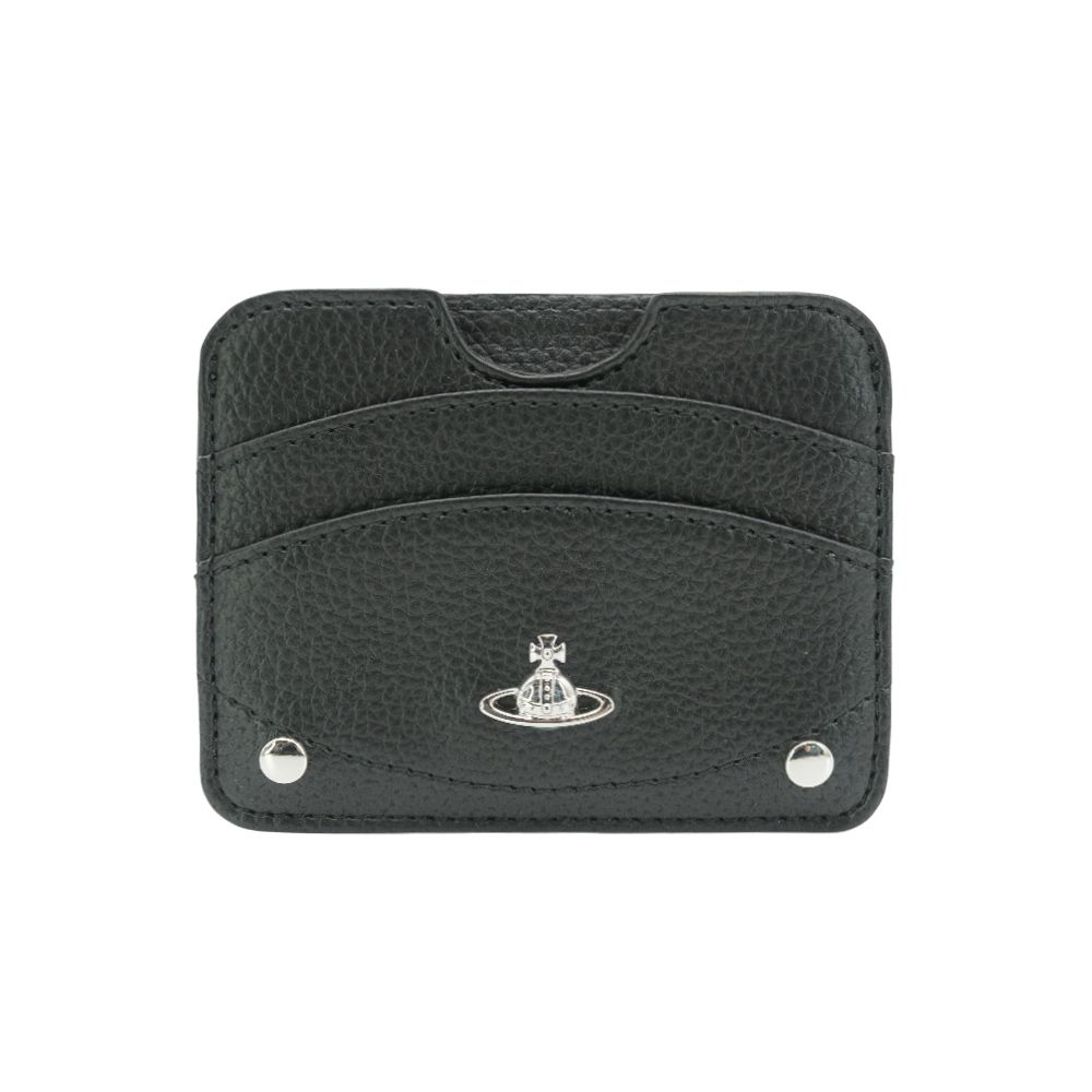 Vivienne Westwood 荔枝皮星球銀logo單面三卡卡夾(黑)