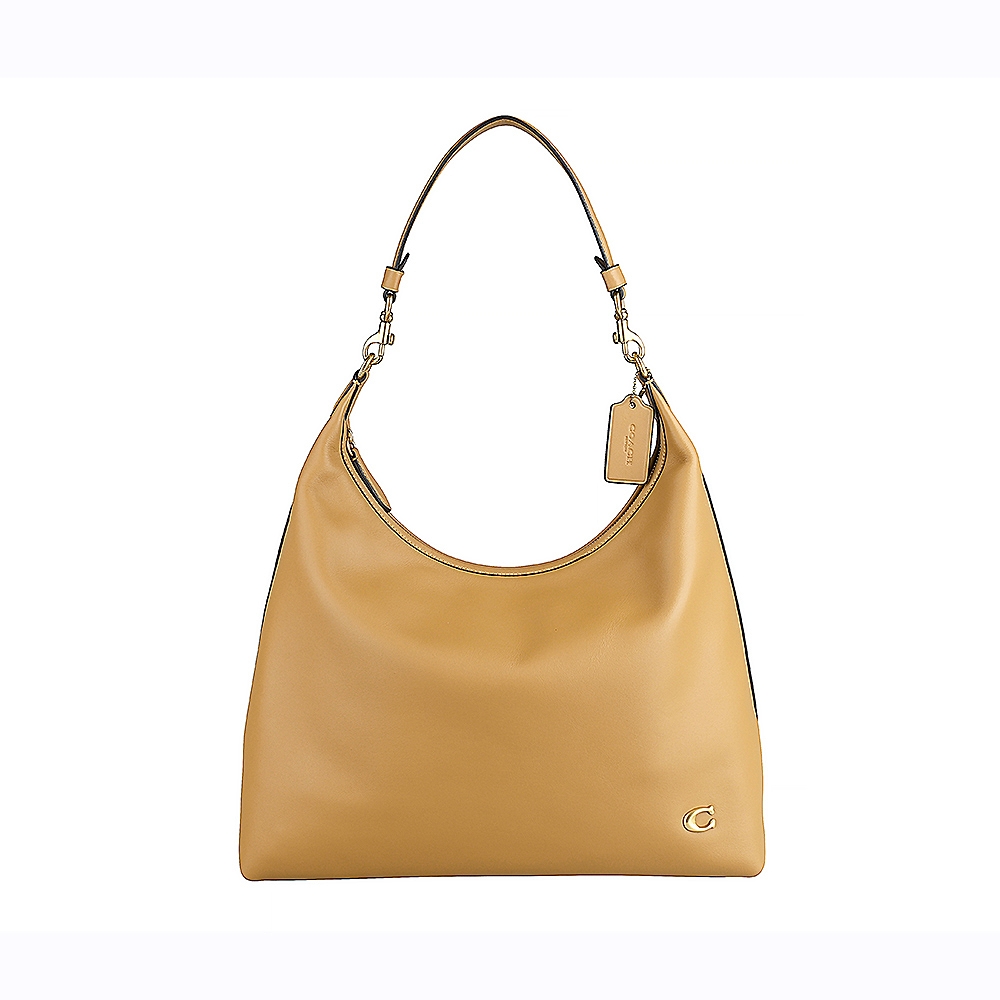 COACH Juliet 38珠鍊皮標LOGO柔軟小牛皮拉鍊手提肩背包(蜂蜜棕)