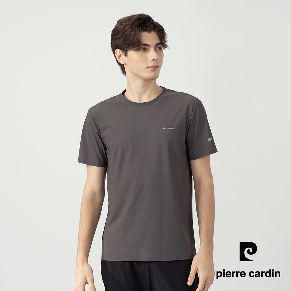 pierre cardin 皮爾卡登 網路獨家 男女款 冰絲速乾涼感短袖T恤/運動圓領上衣(多色任選) (男-深灰色)