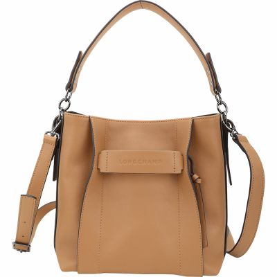 LONGCHAMP 3D S 仿舊小牛皮手提/斜背水桶包(棕色)