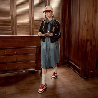 OUWEY歐薇 假兩件洗舊牛仔洋裝(藍；S-L)