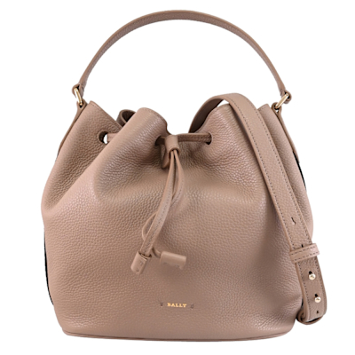 BALLY BLYSS 燙金LOGO牛皮束口兩用水桶包(大象灰)