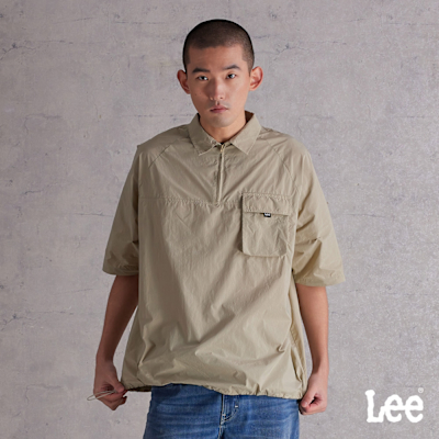 Lee 男款 季節性版型 拉鍊半開襟口袋短袖上衣 兩色