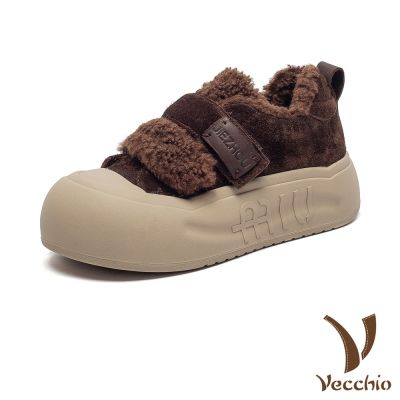 VECCHIO 真皮休閒鞋 厚底鞋/真皮頭層牛皮保暖機能魔鬼粘厚底休閒鞋 咖