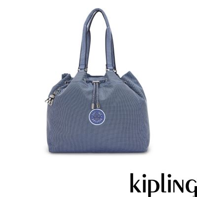 Kipling (網路獨家款)編織水洗藍束口托特包-KAMRYN