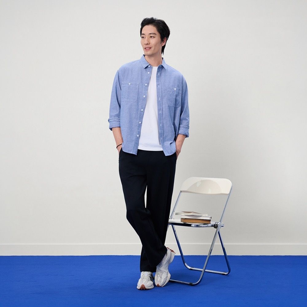 GIORDANO 男裝彈力空氣棉寬鬆直筒長褲 Essential Future系列【雙色任選】 (09 標誌黑)