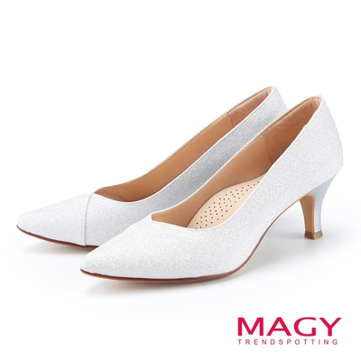 MAGY 閃爍金蔥花嫁尖頭高跟鞋 銀色