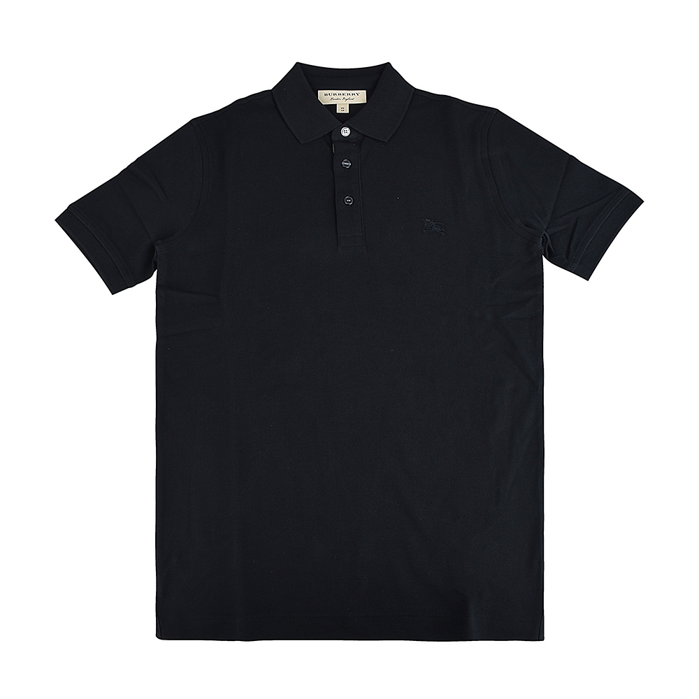 BURBERRY 巴寶莉  刺繡戰馬LOGO設計純棉短袖POLO衫(黑)