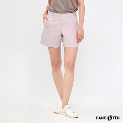 Hang Ten-女裝-經典斜紋布開扣短褲-霧紫