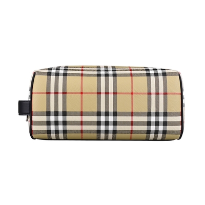 BURBERRY 巴寶莉 Vintage內標LOGO格紋PVC拉鍊男士手拿化妝包(典藏米)