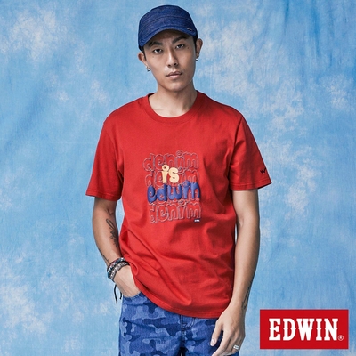 EDWIN 男裝 丹寧即英文印花短袖T恤-紅色