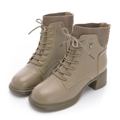 PLAYBOY 摩登風範真皮襪靴-PY1669杏