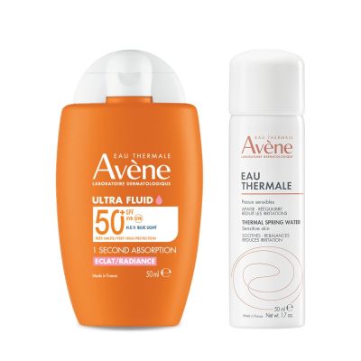 Avene雅漾 1+1亮顏舒緩組為法國原裝醫美級護膚組合，內含亮顏潤色防曬乳SPF50+與舒護活泉水，適合各種肌膚使用。具備保濕、防曬隔離與舒敏功效，為臉部與眼部提供全面保護，是日常保養與防曬的完美選擇。