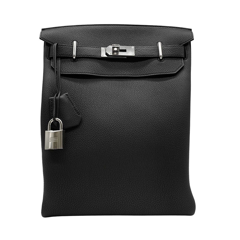 二手品 Hermes Hac a Dos GM 牛皮銀釦斜背包-26cm(W刻/黑)