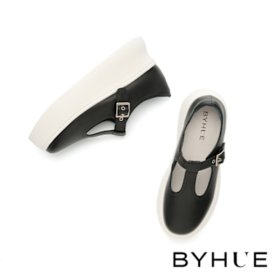 休閒鞋 BYHUE 率性時尚T字寬帶全真皮瑪莉珍軟芯厚底休閒鞋－黑 | 厚底鞋 | Yahoo購物中心