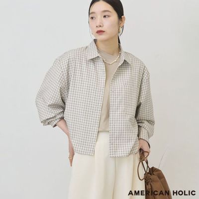 〈AMERICAN HOLIC〉休閒迷你格紋短版襯衫