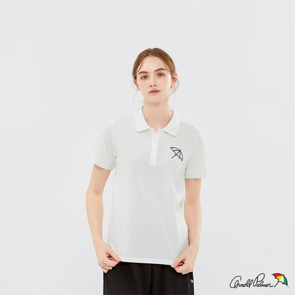 Arnold Palmer 女裝-經典大傘LOGO刺繡短袖POLO衫-白色