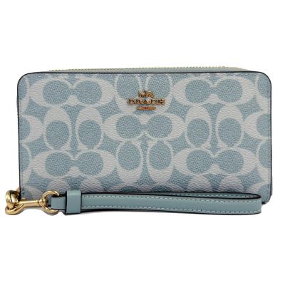 COACH 經典C LOGO手掛式零錢袋長夾(藍綠)