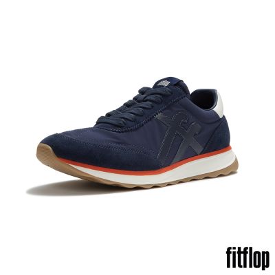 【FitFlop】RETRO-Q FF MENS 皮革尼龍運動風休閒鞋-男(午夜藍/落日橙)
