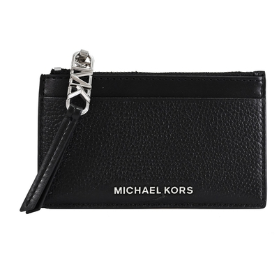 MICHAEL KORS EMPIRE 金屬LOGO卡片零錢包(黑銀)