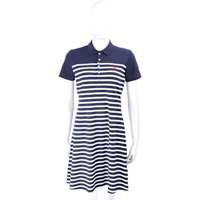 Polo Ralph Lauren 小馬刺繡條紋純棉藍白短袖POLO衫連身裙 洋裝