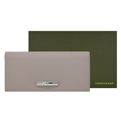 LONGCHAMP LE ROSEAU系列竹節牛皮簡約翻蓋長夾(泥褐)