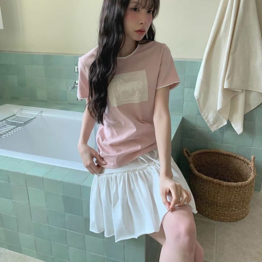 正韓女上衣 馬形扣短袖T恤FOM1147-創翊韓都