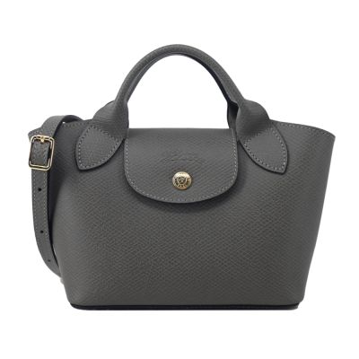 LONGCHAMP ÉPURE系列牛皮壓印手提/斜背兩用包(迷你/斑鳩灰)