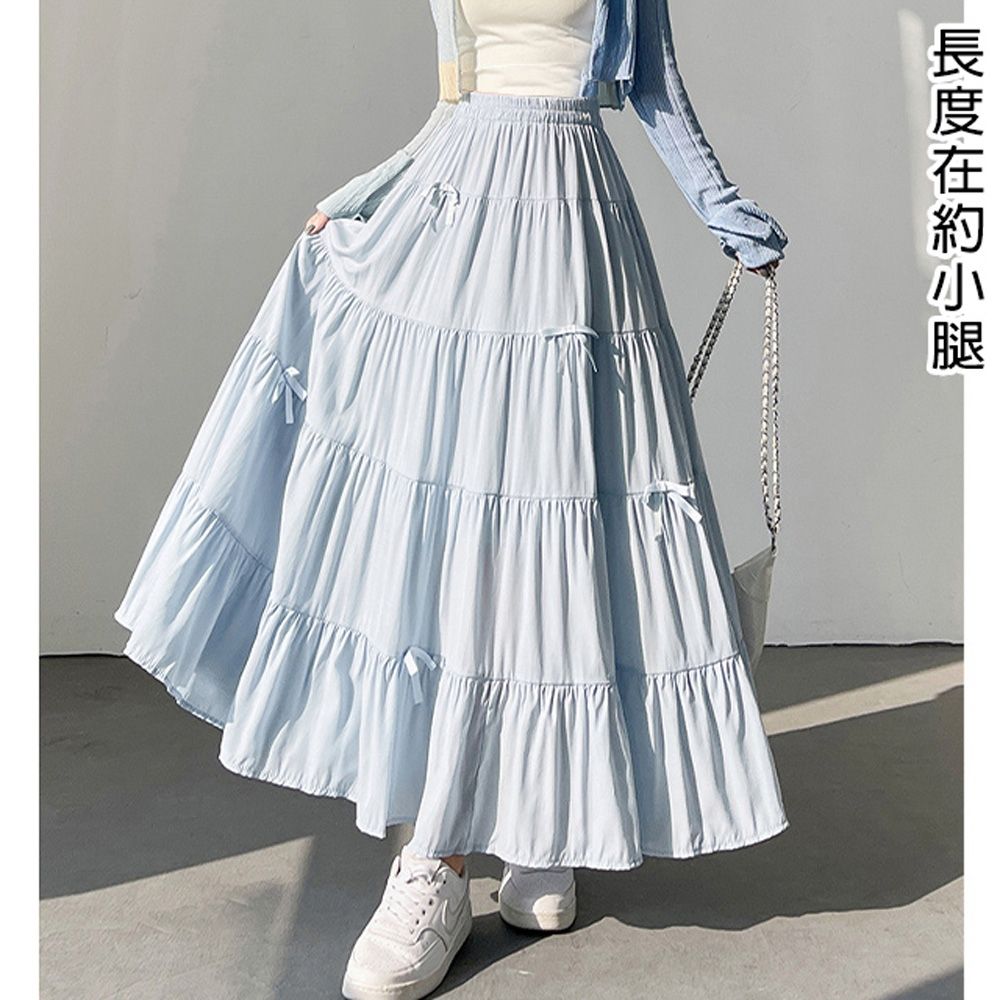 [韓國K.W.]韓國空運完美自在新款度假超長裙(小香風/韓國製/大擺裙) (藍色)