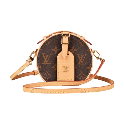LOUIS VUITTON路易威登 LV M44699 MINI BOÎTE CHAPEAU花紋LOGO Monogram帆布拉鍊手提斜背包(棕)