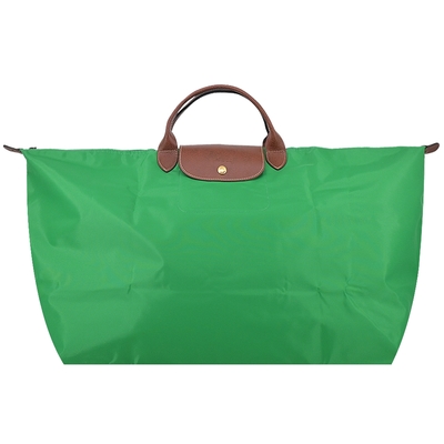 LONGCHAMP LE PLIAGE系列短把再生尼龍摺疊水餃旅行袋(特大/草綠)