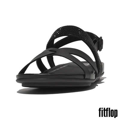 【FitFlop】GRACIE 水鑽皮革細帶後帶涼鞋 -女(黑色)
