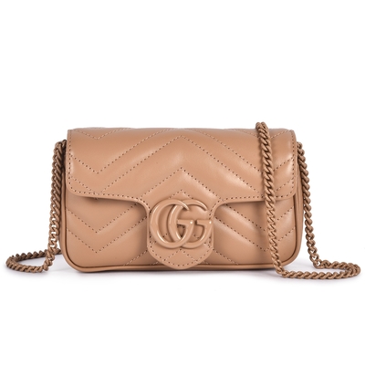 GUCCI Marmont Supermini 山型紋縫線超迷你斜背包-玫瑰米色