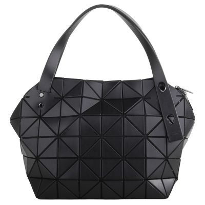 ISSEY MIYAKE BAOBAO 幾何方格皮質立體手提波士頓包(霧面黑)L