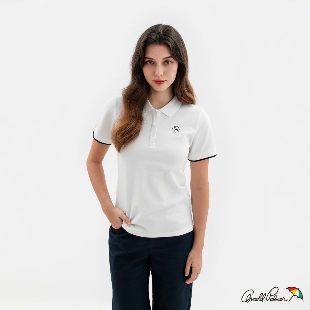 Arnold Palmer -女裝-經典小傘LOGO滾邊短袖POLO衫-白色