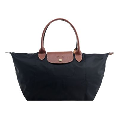 LONGCHAMP LE PLIAGE系列再生尼龍寬版摺疊肩背/手提水餃包(大/黑)