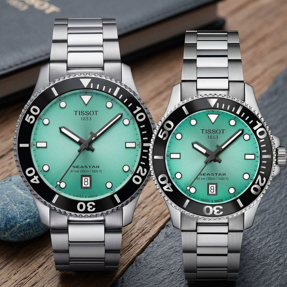 TISSOT 天梭 官方授權 Seastar 1000 海洋之星300米潛水錶 對錶 情侶手錶 開學購物季 送禮首選 T1204101109100+T1202101109100