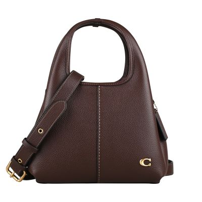 COACH經典LANA 23 C字金屬LOGO荔枝紋小牛皮隔層手提斜背包(小/楓樹棕)