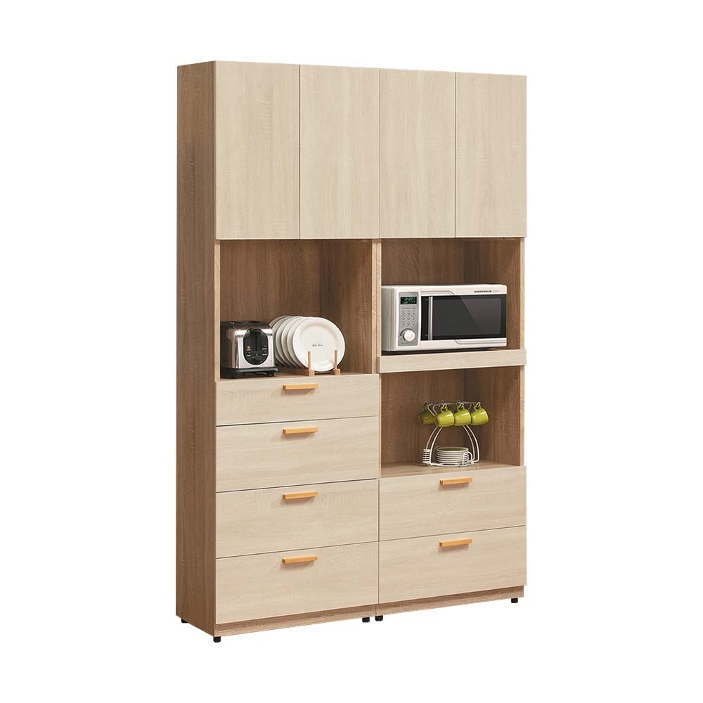 柏蒂家居-瑞莎4尺四門六抽拉盤式收納餐櫃/電器櫃組合-120x40x197cm | 廚房櫃/餐櫃寬30~89cm | Yahoo購物中心