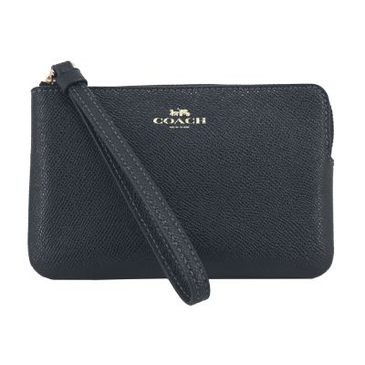 COACH 經典馬車燙金LOGO素面拉鍊手拿包(黑)