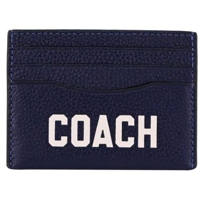 COACH 品牌大LOGO荔枝皮革隨身卡夾/證件夾(藍)