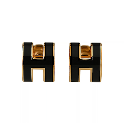 Hermes MINI POP品牌經典H字母設計針式耳環(黑x金)